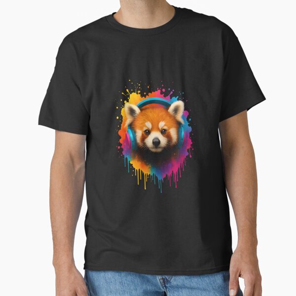 Cool Red Panda with Headphones – Colorful 3D Animal Art Classic T-Shirt