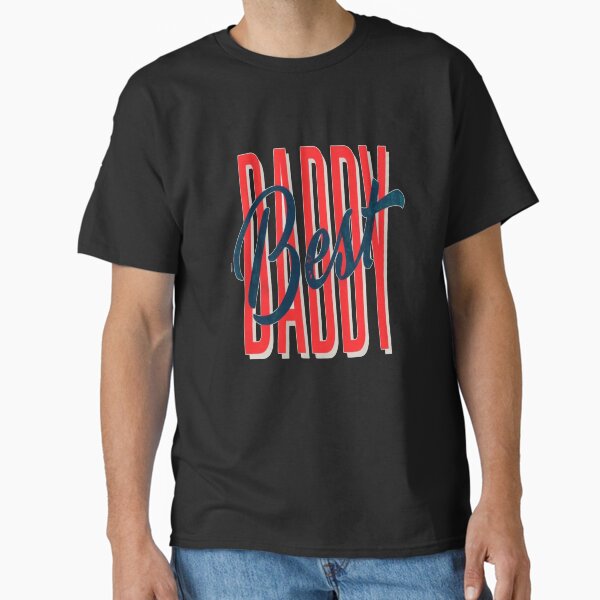 Best DADDY - Navy Blue Cursive Over Bold Red Text Classic T-Shirt