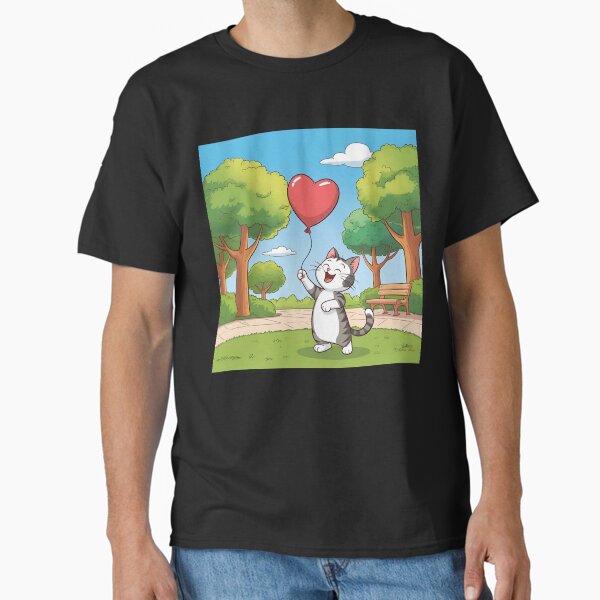 Laughing cat with big red heart Classic T-Shirt