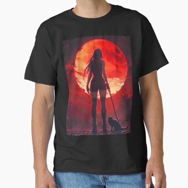 Red Moon Guardian with Cat Classic T-Shirt