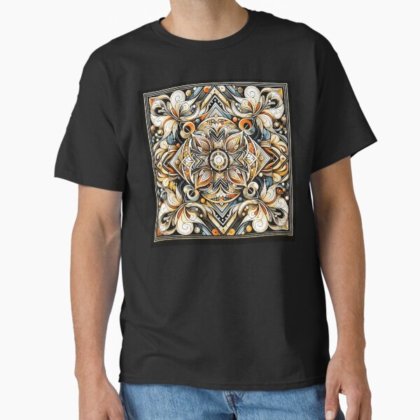Vintage Mechanical Flower Pattern: Elegant Symmetrical Steampunk Art Classic T-Shirt