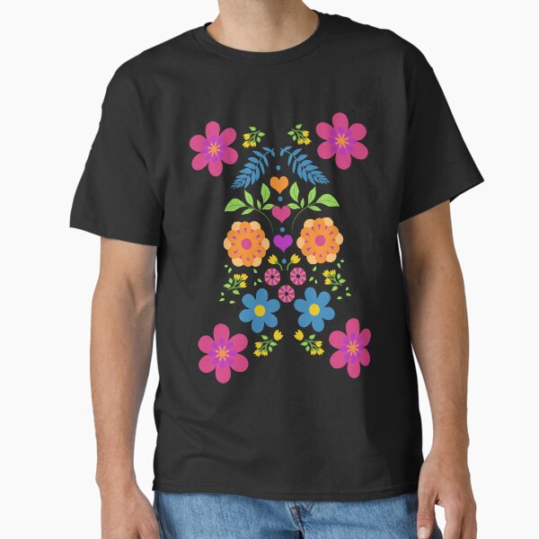 Mirrored Floral with Hearts Motif Classic T-Shirt