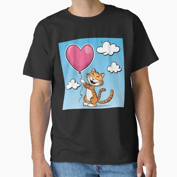 Laughing cat with red heart balloon Classic T-Shirt