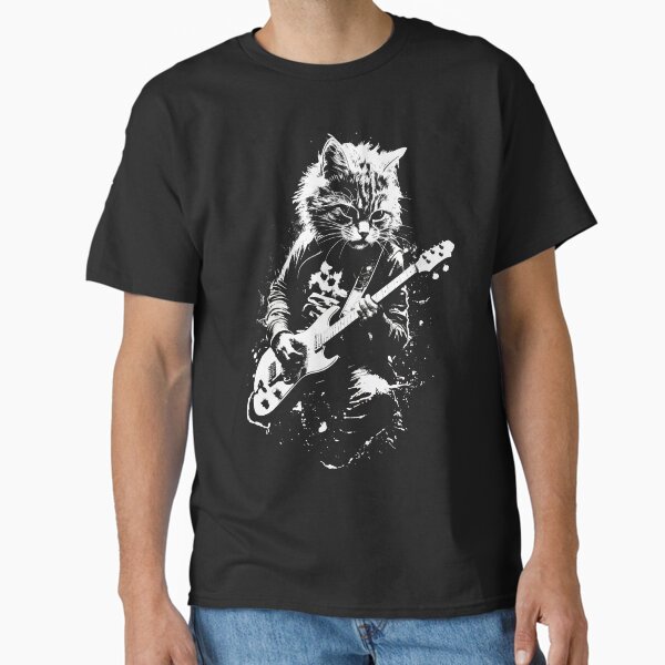 Distressed Cat Playing Guitar Punk Rock & Roll Grunge Art Classic T-Shirt