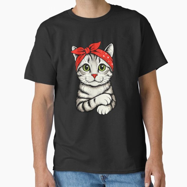 Cat With Red Bandana Cute Feminist Kitty Vintage Style Classic T-Shirt