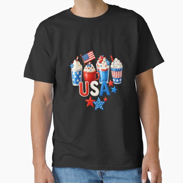 4th Of July Latte Mug For Patriotic Women White Red And Blue Classic T-Shirt