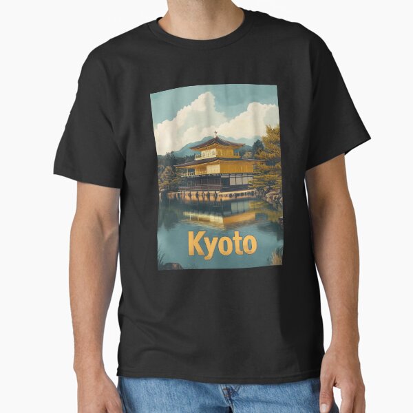 Explore the enchanting allure of Kyoto, where the iconic golden pavilion stands gracefully beside serene waters, surrounded by lush greenery Classic T-Shirt