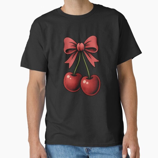 Cherry Red Bow Illustration – Retro Cartoon Fruit Graphic Classic T-Shirt