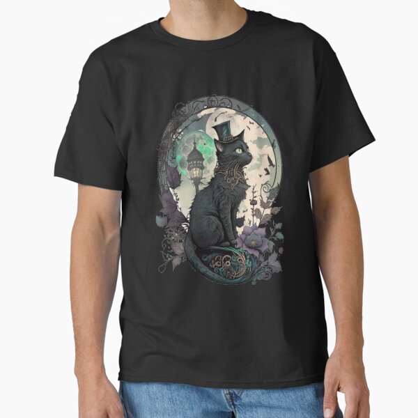 Steampunk Black Cat Wearing a Top Hat Classic T-Shirt
