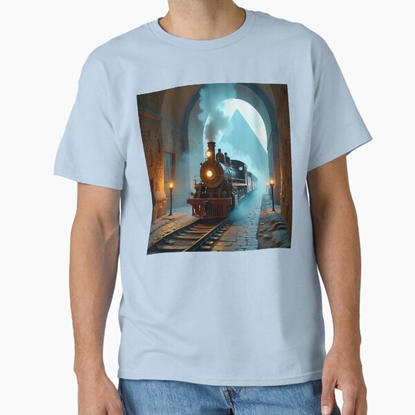 Steampunk locomotive at the Pyramid: Rails and hieroglyphics Classic T-Shirt