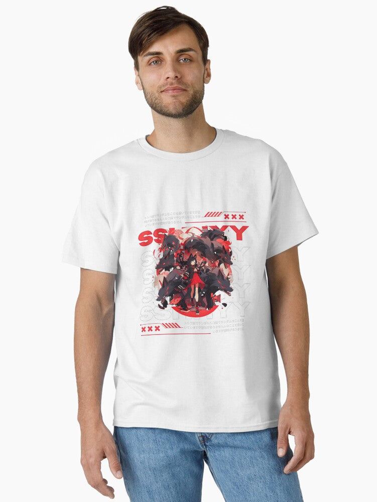Red anime girl with dogs Classic T-Shirt