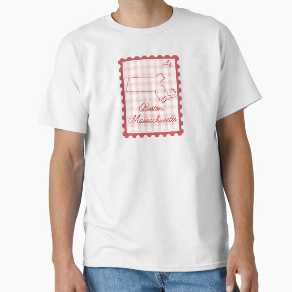 Boston Massachusetts pride red gingham heart stamp design Classic T-Shirt