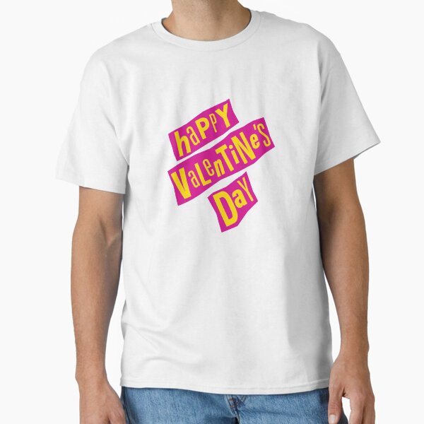 Punk Happy Valentine's Day – Bold Yellow Letters on Cutout Bright Pink Classic T-Shirt