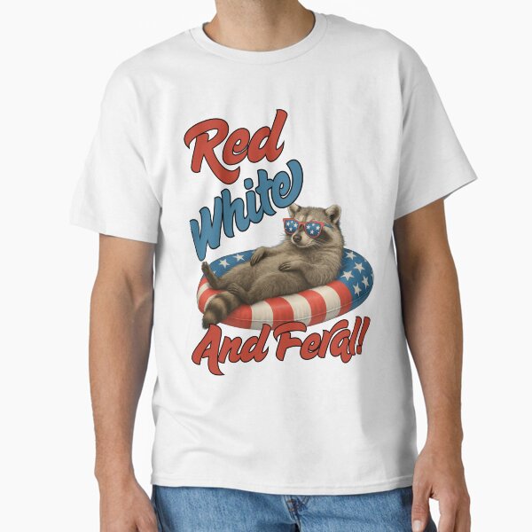 Red white and feral racoon Classic T-Shirt