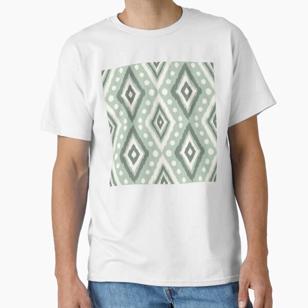 Sage Green Ikat Diamond Pattern with Textured Brushstroke Effect Classic T-Shirt