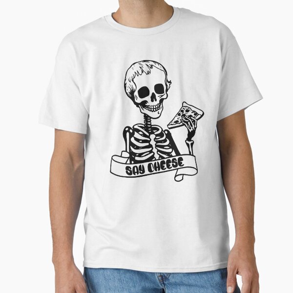 Say Cheese – Funny Skeleton Pizza Punk Art (Monochrome) Classic T-Shirt