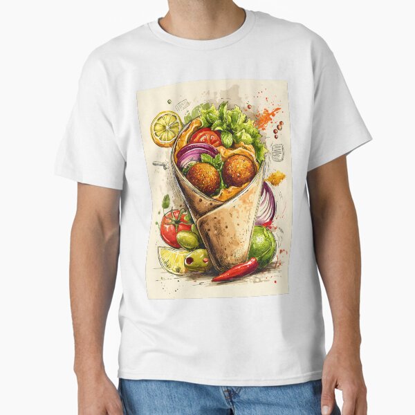 Bursting Falafel Wrap with Fresh Vegetables, Aromatic Herbs, Zesty Lemon and Colorful Ingredients Digital AI Art Classic T-Shirt