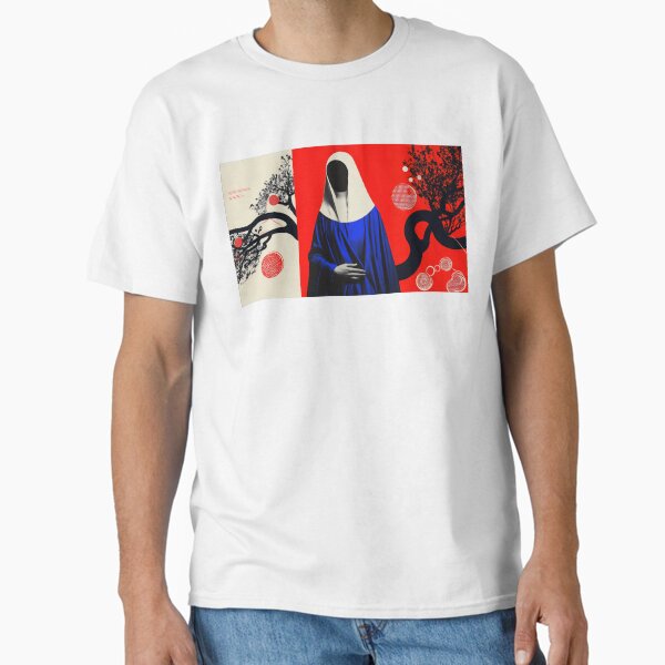 Faceless Madonna in Blue with Abstract Tree and Red Background Classic T-Shirt