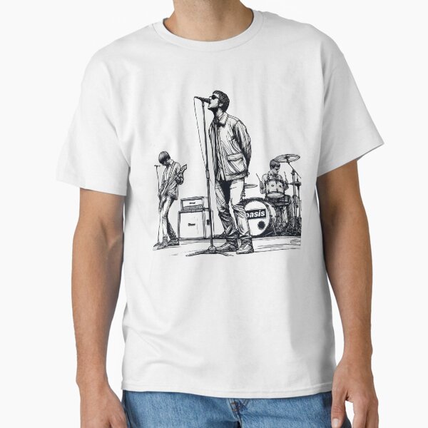 Minimalist Line Art of Oasis Performing – Retro Britpop Band Design Classic T-Shirt