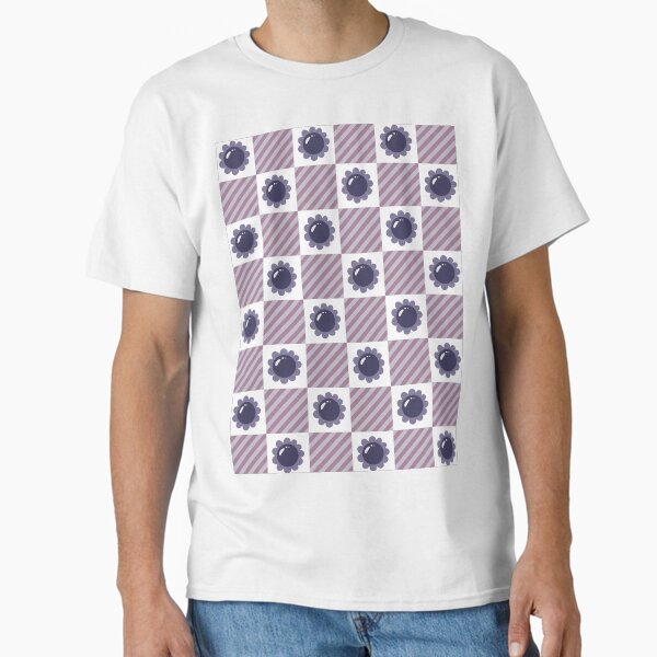 Purple Floral Diagonal Checkered Pattern Classic T-Shirt