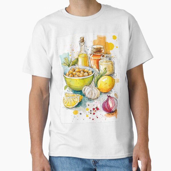 Hummus Recipe - A Vibrant Culinary Creation with Fresh Ingredients and Bold Colors Classic T-Shirt