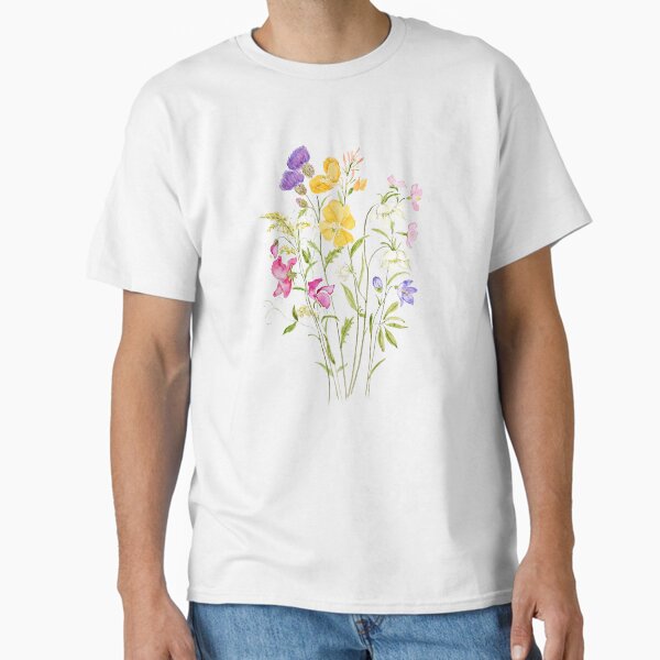 hand painted pink yellow white and purple wildflower 2020 Classic T-Shirt