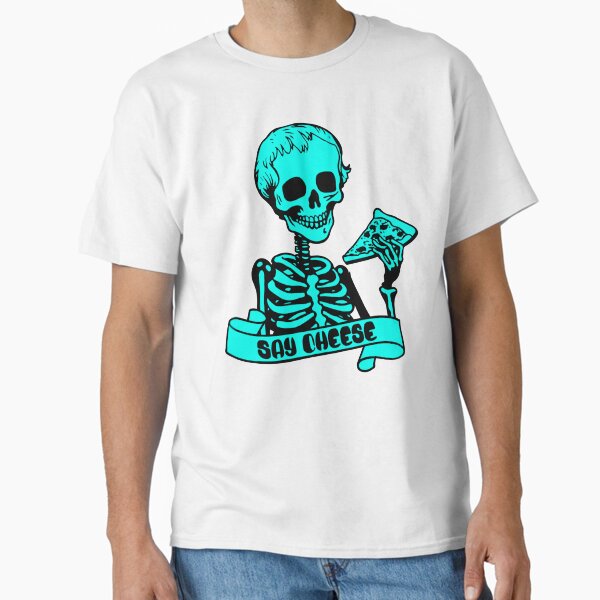 Say Cheese – Cyan Blue Punk Skeleton Pizza T-Shirt Classic T-Shirt