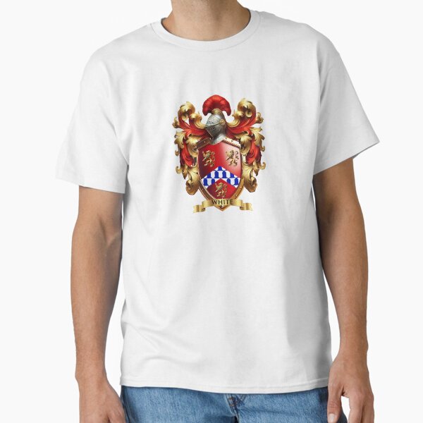 White Family Crest  Red Shield with Chequy Chevron & Golden Lions Classic T-Shirt