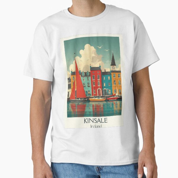 Kinsale Harbor Poster – Colorful Facades & Bright Red Sail Classic T-Shirt
