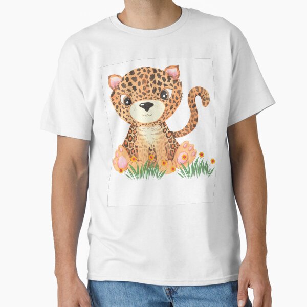 Cute Cartoon Leopard Sitting in Flowers Classic T-Shirt
