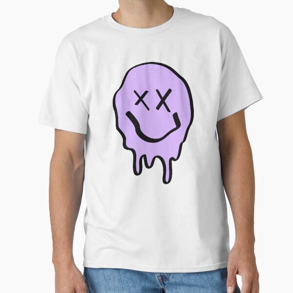 Funny Purple Crossed Eyes Drippy Smiley Face Melting Classic T-Shirt