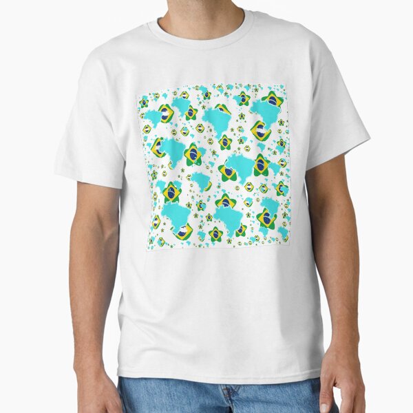 Brazil Montage With Country Shape Stars And Flag Overlays | Brésil Montage avec superposition de drapeaux et d'étoiles | Brasil Montaje con sobreimpresiones de bandera y estrellas en forma de país Classic T-Shirt