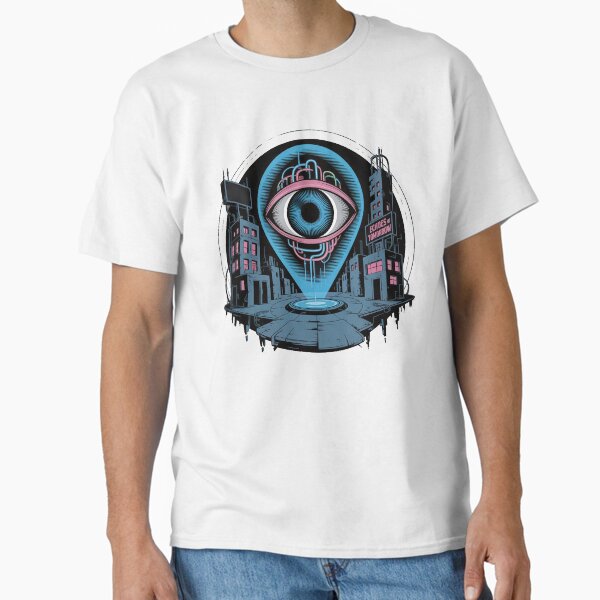 Eye Hologram Dystopian City Cyberpunk Illustration AI Classic T-Shirt
