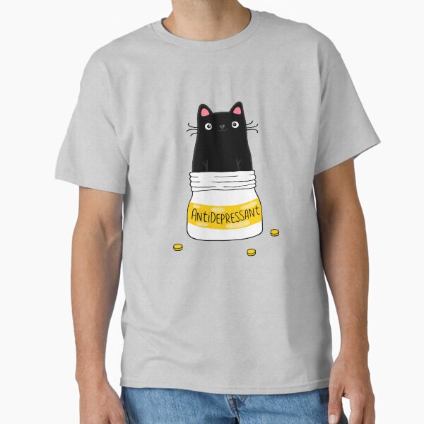 FUR ANTIDEPRESSANT . Cute black cat illustration. A gift for a pet lover. Classic T-Shirt
