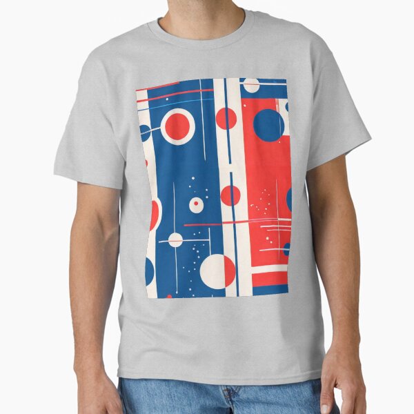 Modernist Geometric Pattern – Red, Blue and White Abstract Bauhaus Design Classic T-Shirt