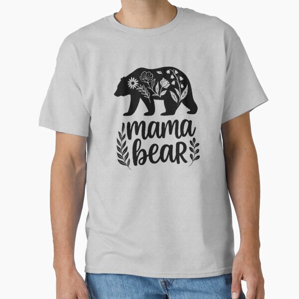 Mama Bear Floral Silhouette | Nature-Inspired Black & White Design Classic T-Shirt