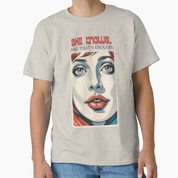 Striking portrait of a woman with red hair and bold makeup showcasing captivating eyes and lips Classic T-Shirt