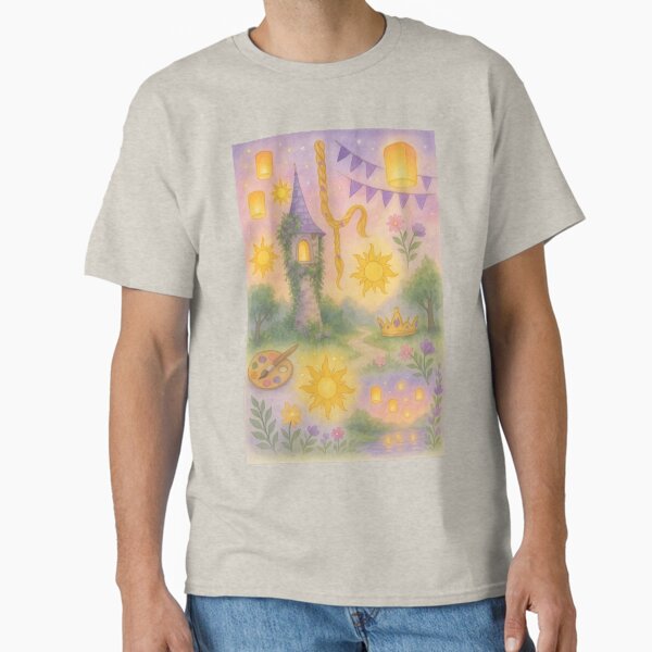 Rapunzel-Inspired Lantern Magic – Watercolour Tower Fairytale Scene Classic T-Shirt