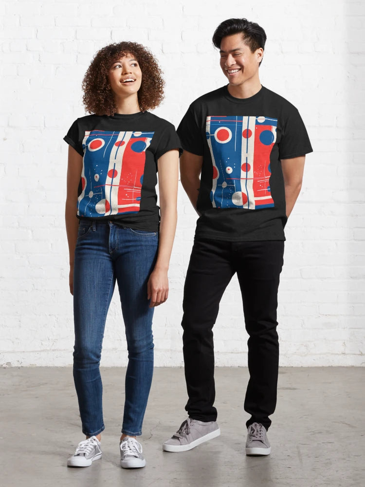 Modernist Geometric Pattern – Red, Blue and White Abstract Bauhaus Design Classic T-Shirt