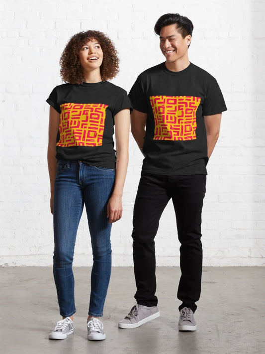 Vibrant Orange Red Maze Pattern Classic T-Shirt