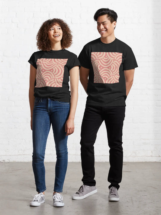 Salmon Brushstroke Arch Pattern on Coral – Abstract Textured Geometric Design Classic T-Shirt