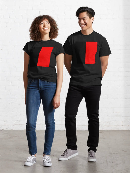 Minimalist Black and Treu Red Halves Classic T-Shirt