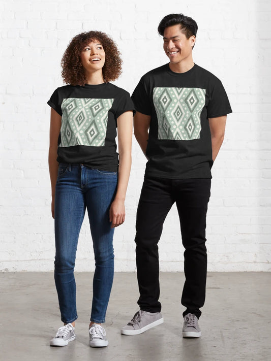 Sage Green Ikat Diamond Pattern with Textured Brushstroke Effect Classic T-Shirt