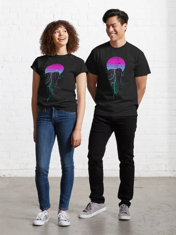 Vaporwave Aesthetic Cyberpunk Mountain Sunset Classic T-Shirt
