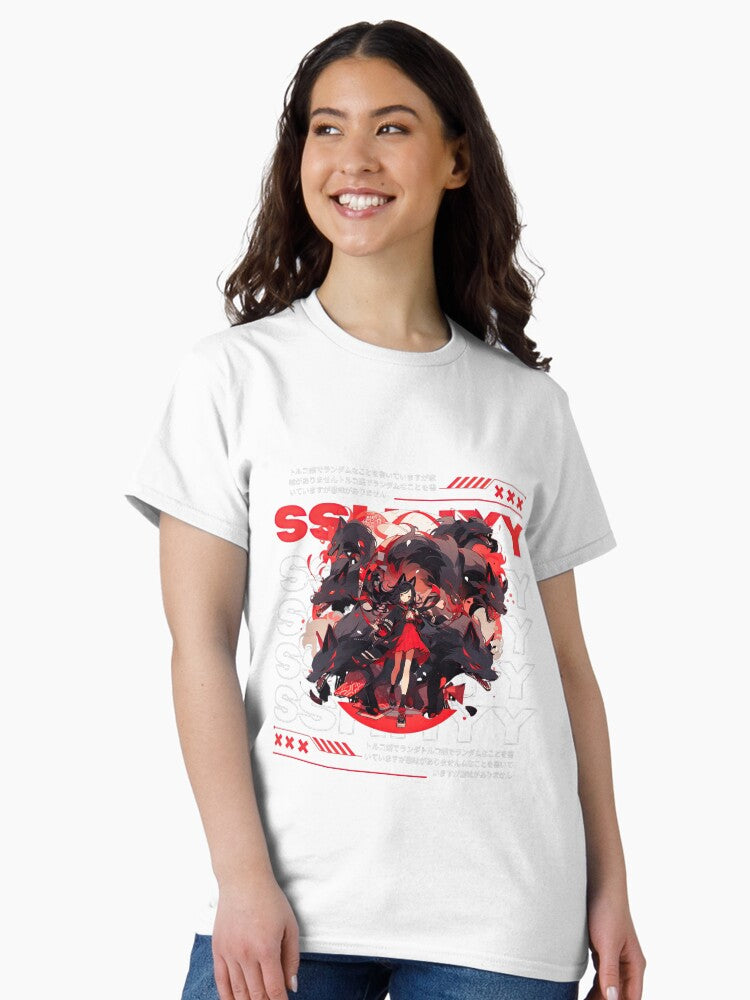 Red anime girl with dogs Classic T-Shirt