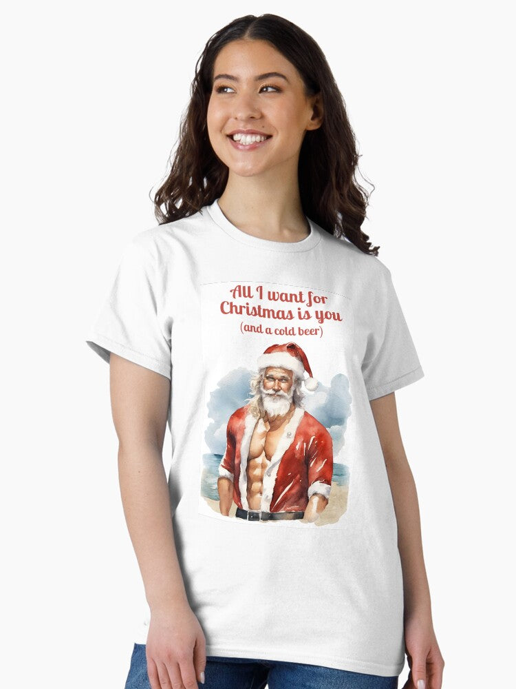 All I Want for Christmas is You and a Cold Beer Retro Watercolour Australia Classic T-Shirt