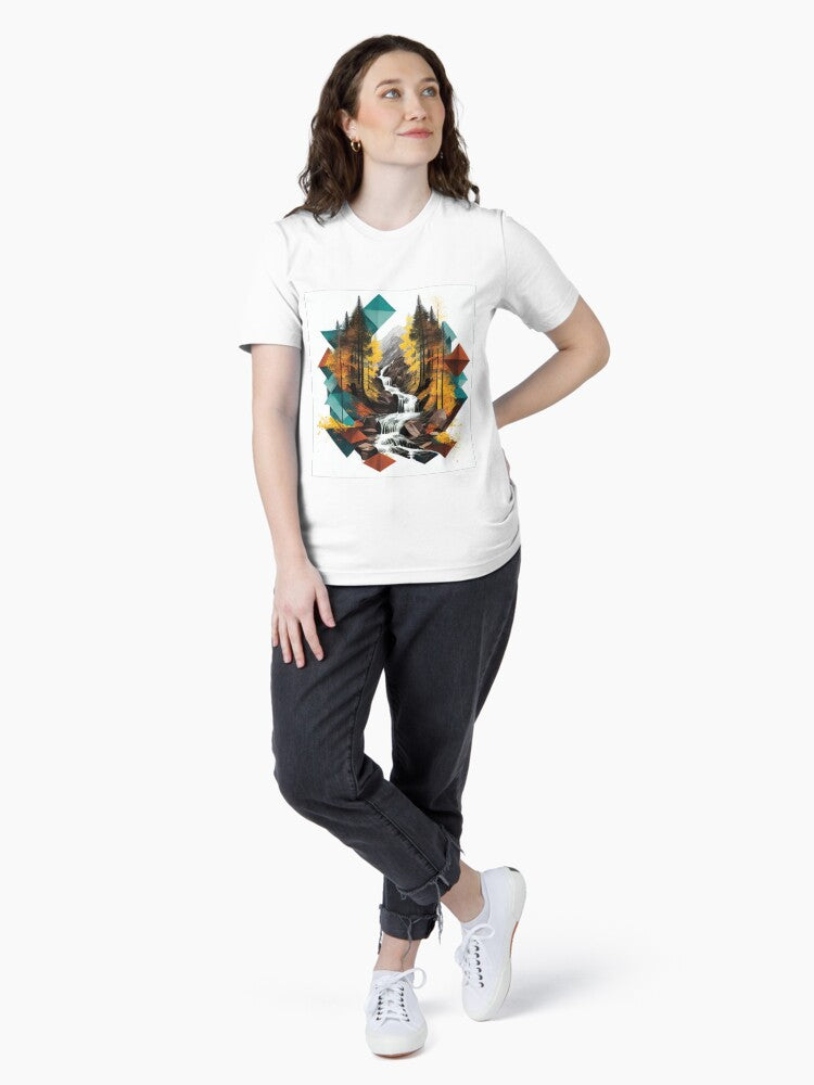 Colorful Autumn Geometric Textured Forest Waterfall Essential T-Shirt