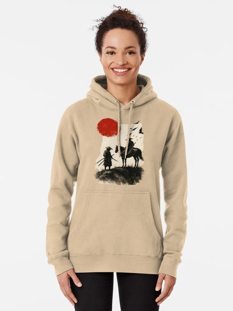 Two Samurai Under Red Rising Sun Sky Classic T-Shirt