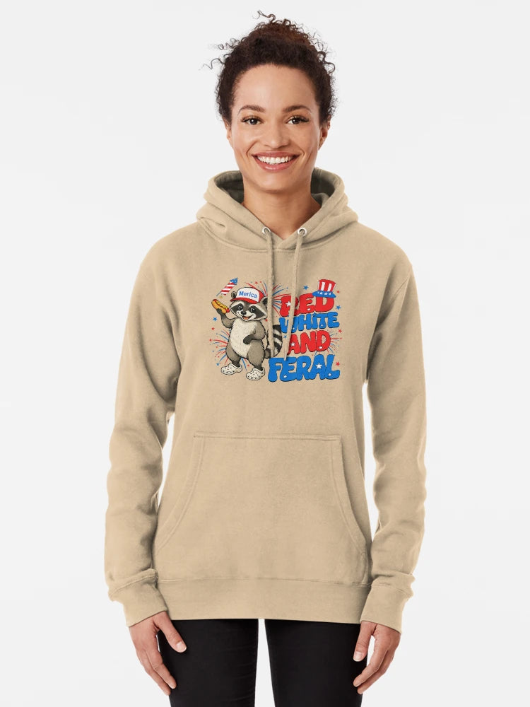 Red White And Feral Funny Raccoon USA 4Th Of July Boys Classic T-Shirt