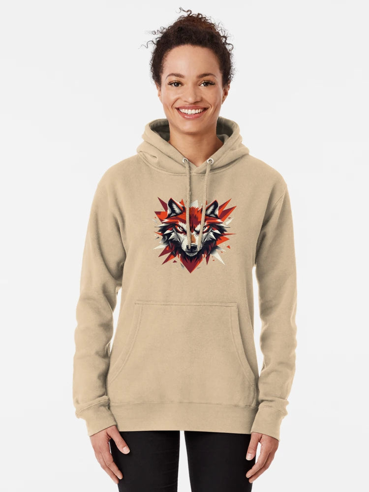 Geometric Wolf Head Art – Fierce Red and Brown Tribal Style Design Classic T-Shirt